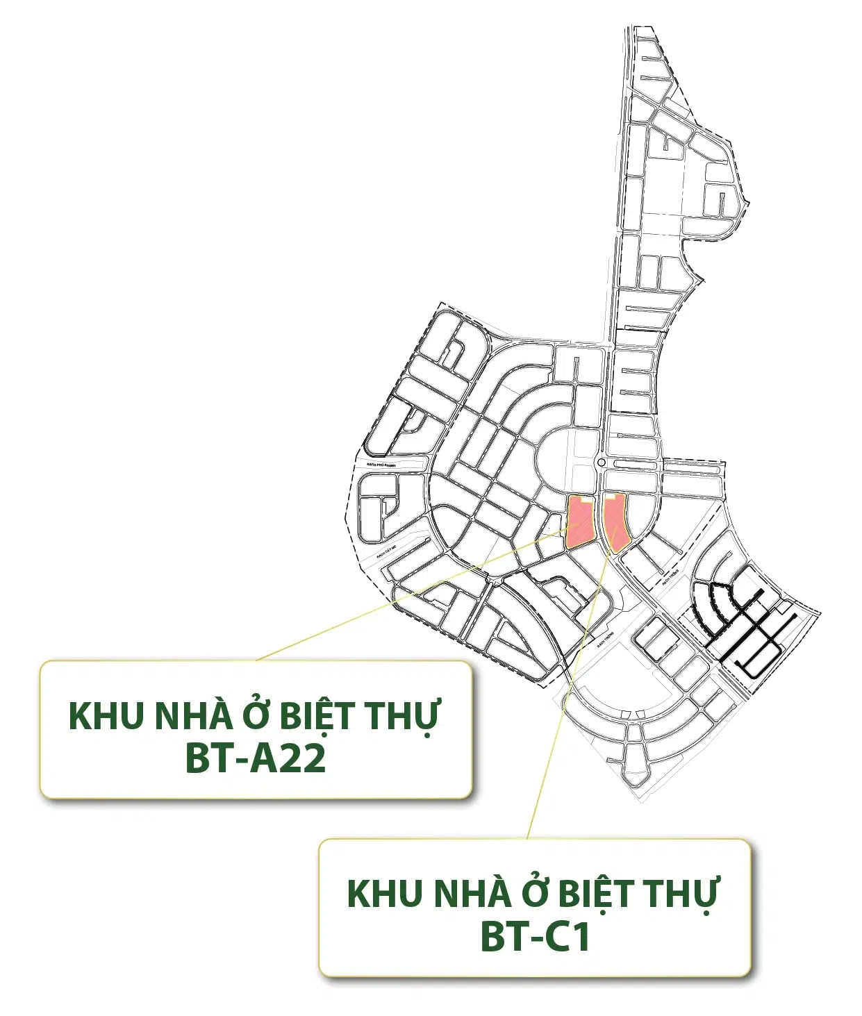 Vị trí khu nhà ở biệt thự BT-A22 và BT-C1 Khu đô thị sinh thái Chánh Mỹ