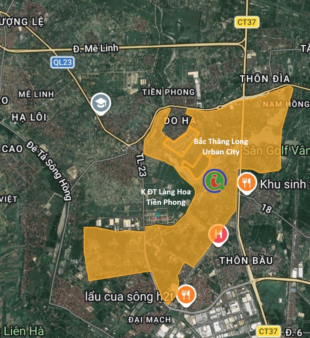 Vị trí Khu đô thị Làng Hoa Tiền Phong so với Bắc Thăng Long Urban City